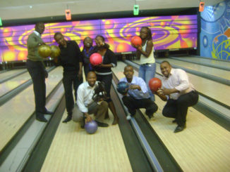 Bowling at Village Market - Winning team posing for victors' pic